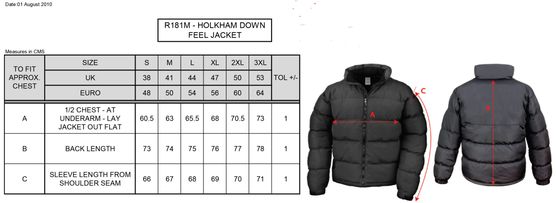 Peel Park Staff - Holkham Down Feel Jacket : Black - Size Guide