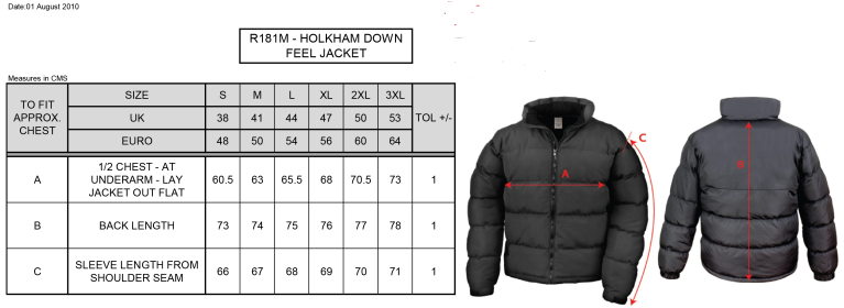 Peel Park Staff - Holkham Down Feel Jacket : Black - Size Guide