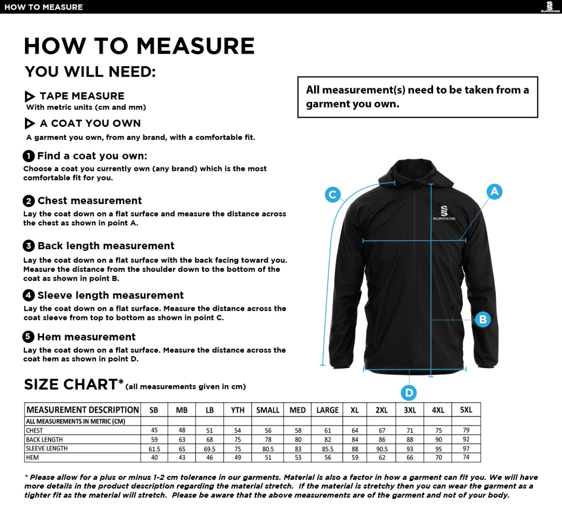 Peel Park Staff - Dual Full Zip Training Jacket - Men's - Size Guide