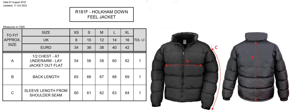 Peel Park Staff - Women's Holkham Down Feel Jacket : Black - Size Guide