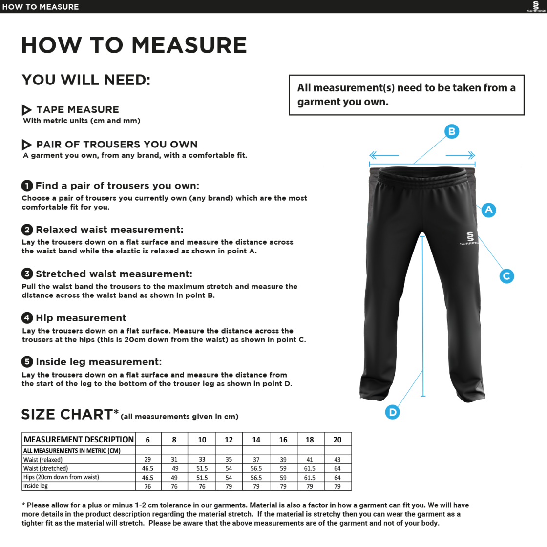 Peel Park Staff - Poplin Track Pant - Women's - Size Guide