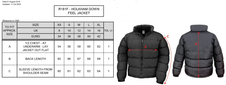 Peel Park Staff - Women's Holkham Down Feel Jacket : Black - Size Guide