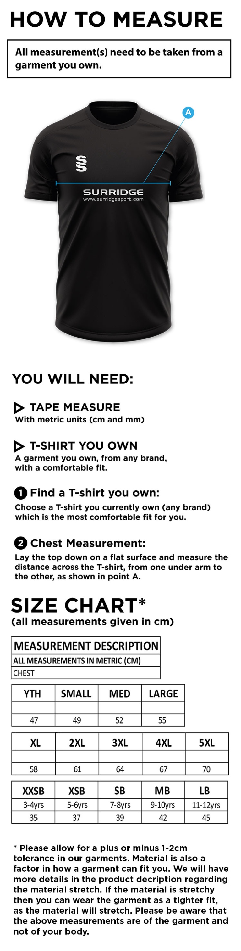 Peel Park Staff - Dual Gym T-shirt - Men's - Size Guide