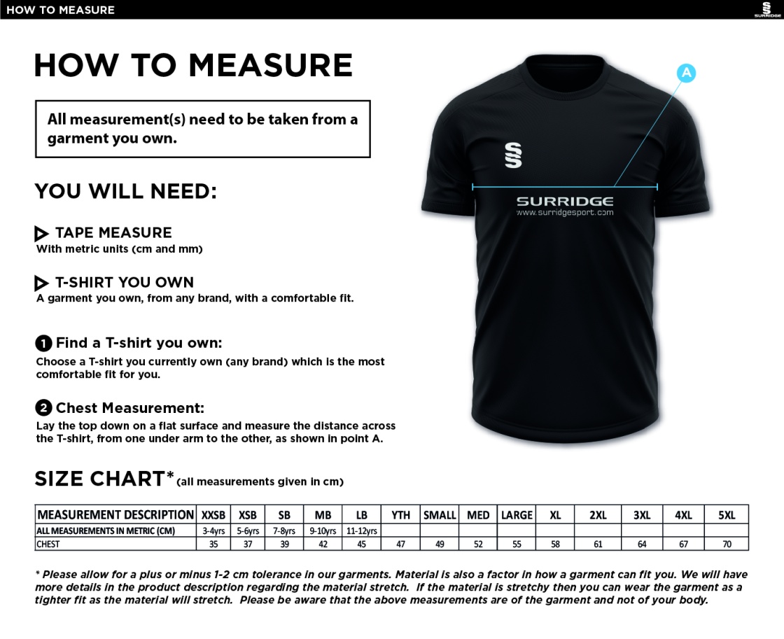 Peel Park Staff - Dual Gym T-shirt - Men's - Size Guide