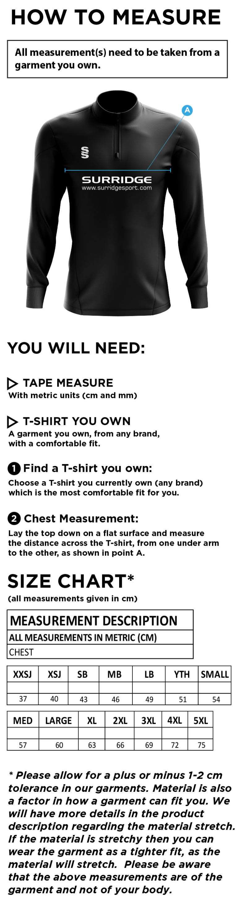 Peel Park Staff - 1/4 Zip Dual Performance Top - Men's - Size Guide