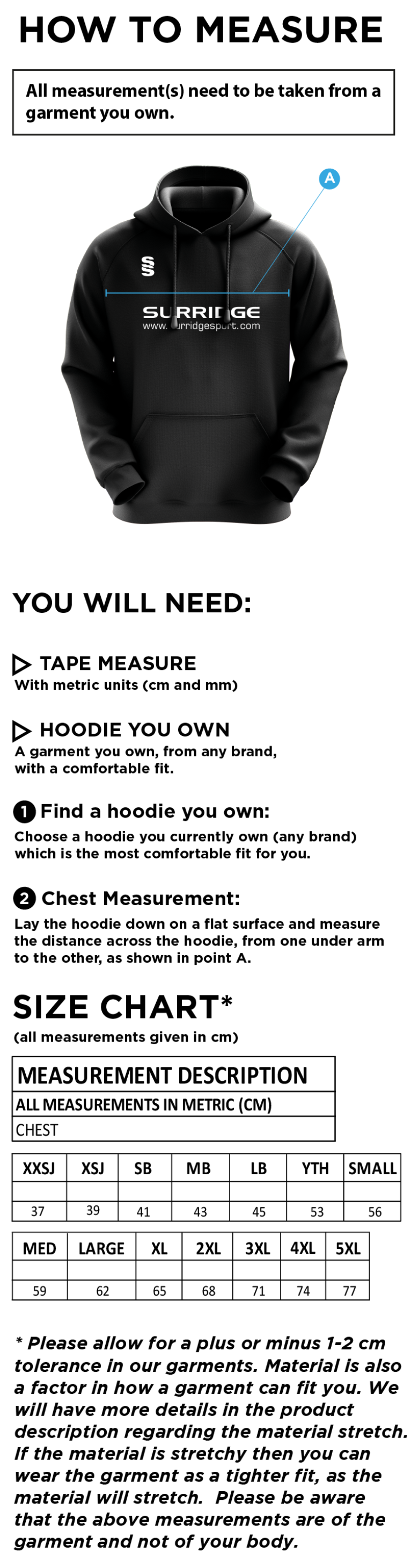 Peel Park Staff - Fuse Hoody  - Men's - Size Guide