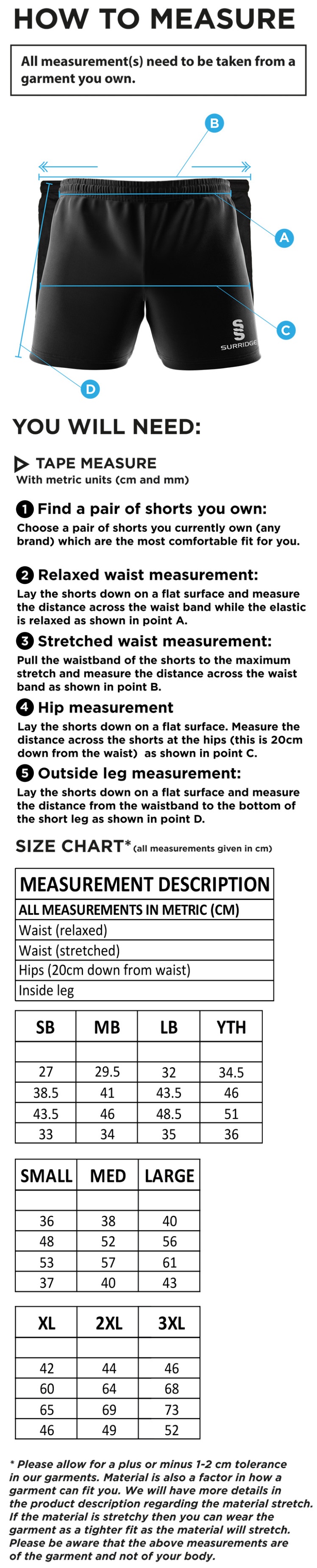 Peel Park Staff - Performance Gym Short - Unisex - Size Guide