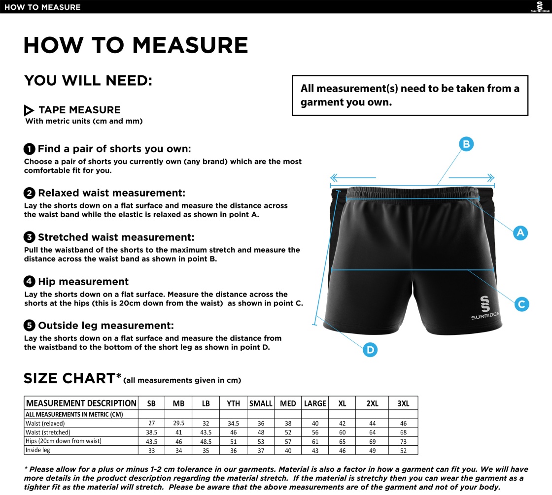 Peel Park Staff - Performance Gym Short - Unisex - Size Guide