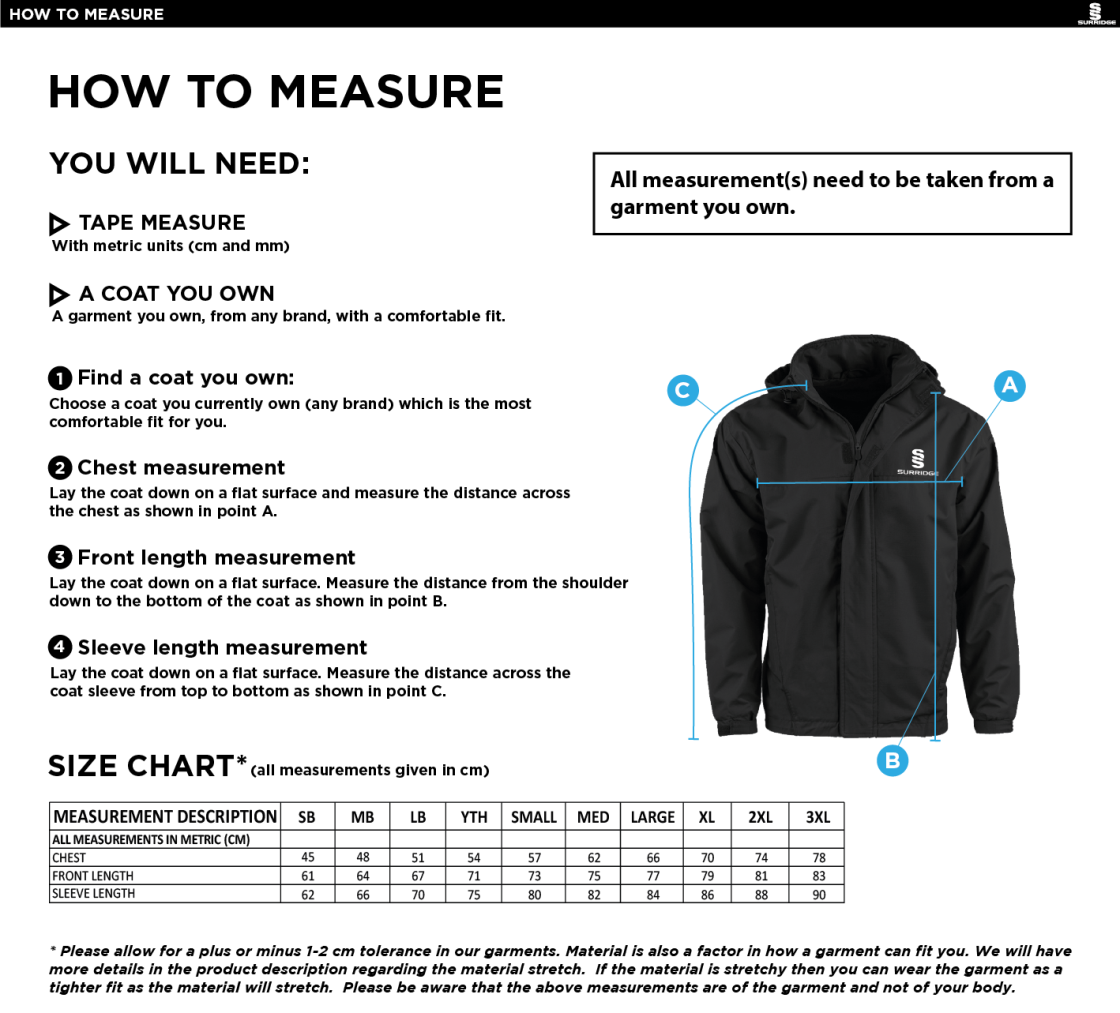 Peel Park Staff - Dual Fleece Lined Jacket - Men's - Size Guide