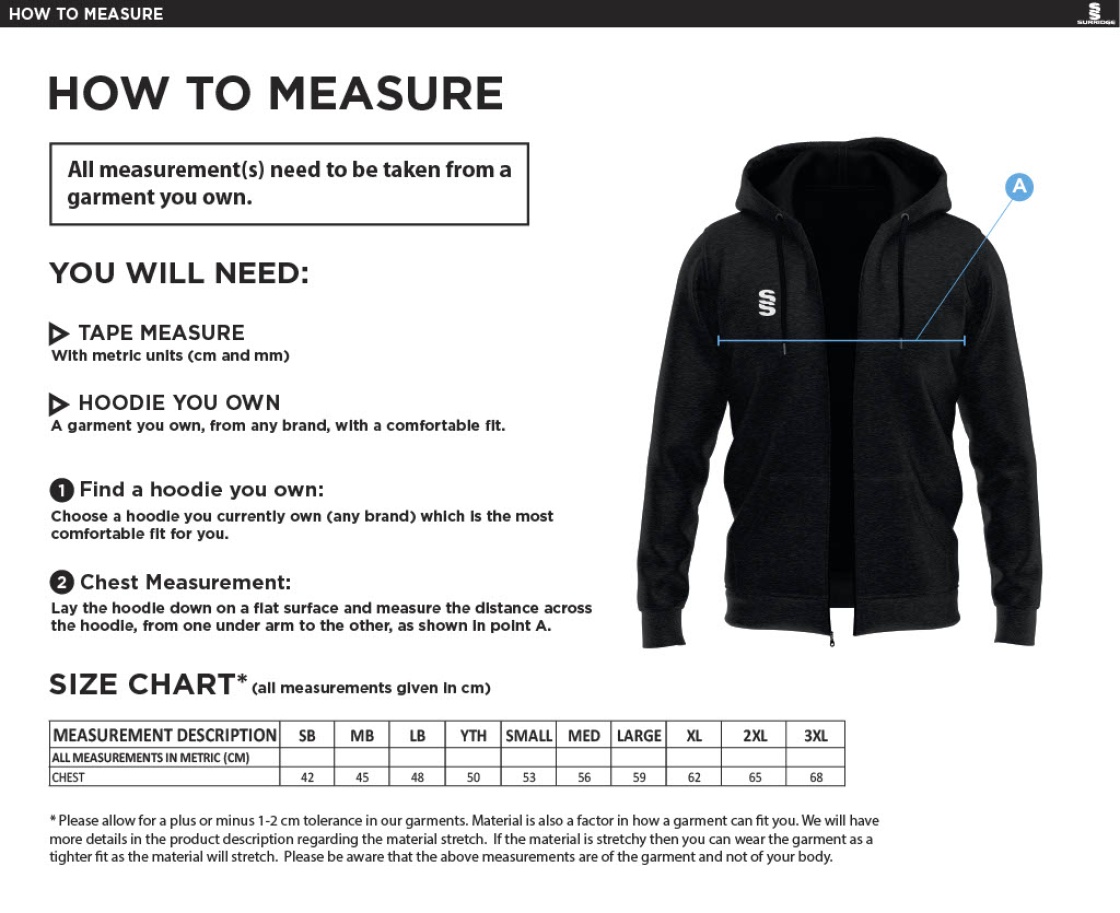 Peel Park Staff - Dual Full Zip Hoody - Men's - Size Guide