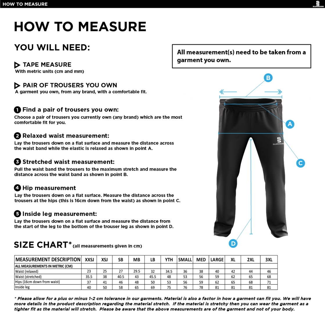 Peel Park Staff - Poplin Track Pant - Men's - Size Guide