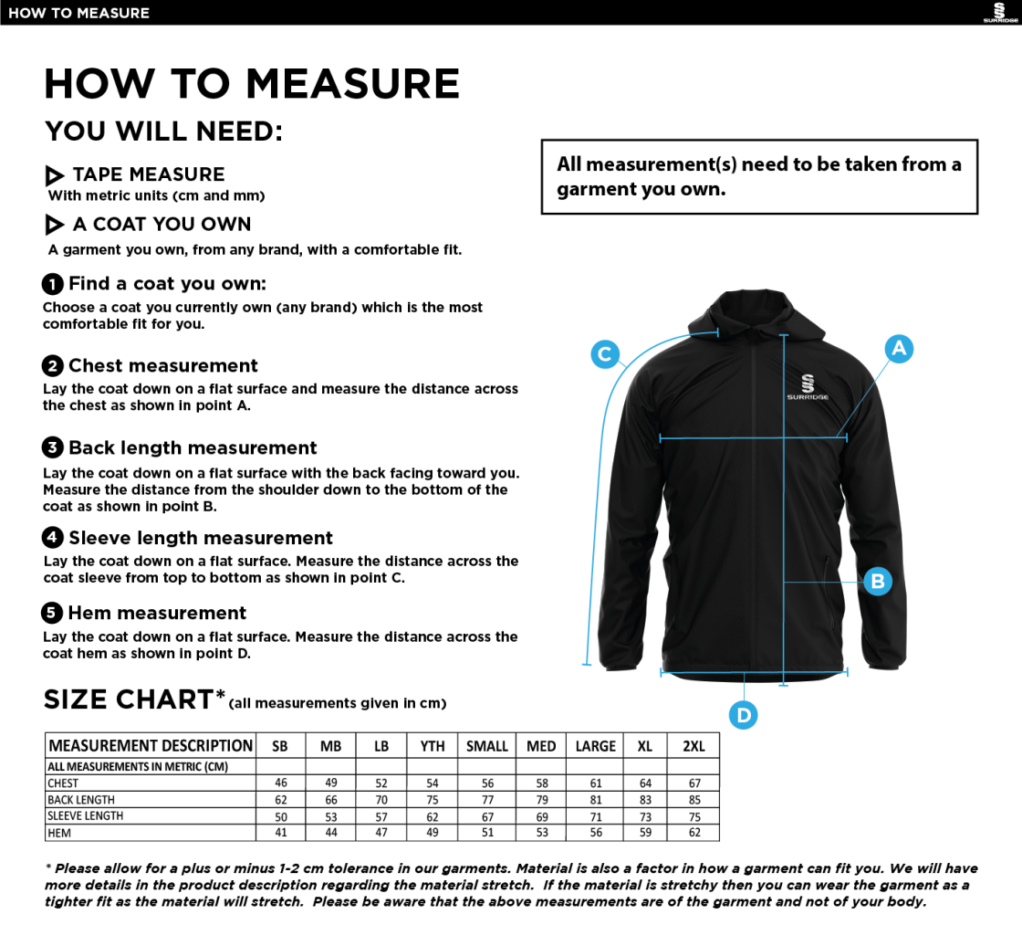 Peel Park Staff - Dual Full Zip Training Jacket - Women's - Size Guide